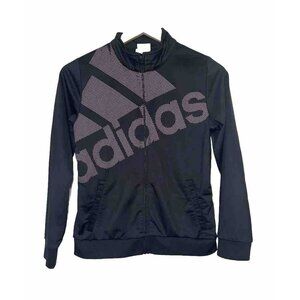 ADIDAS junior women's activewear jacket XL/16 black pink mock neck zip pockets